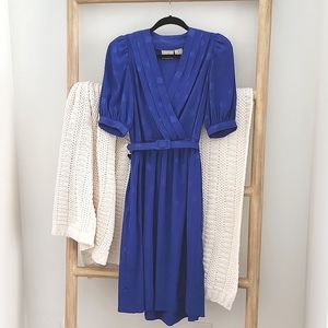 Vintage Liz Claiborne Royal Blue Monochrome Geometric Dress Size 8